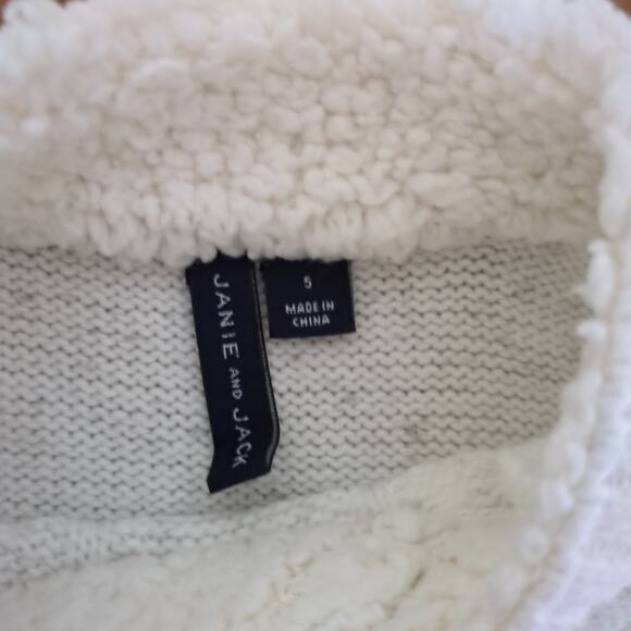 Janie & Jack Boys Cable Knit Sweater Ivory w/Gray Heather Sherpa Neck kids Sz 5 - Picture 2 of 8